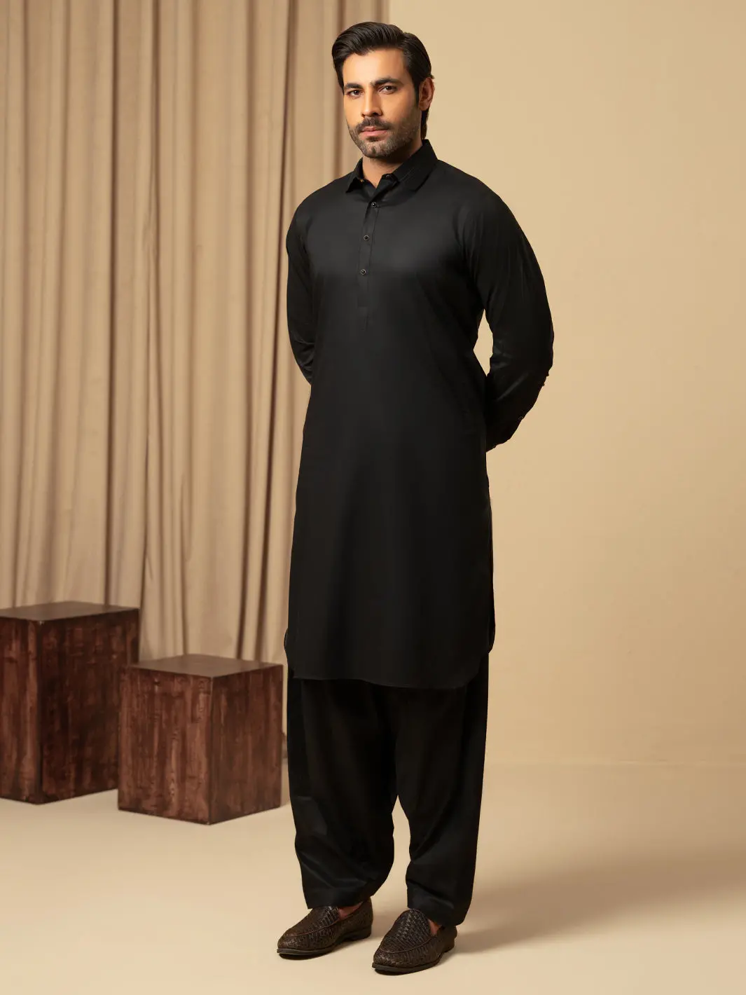 Black Cotton Kameez Shalwar - Alwa-Ks-600 1
