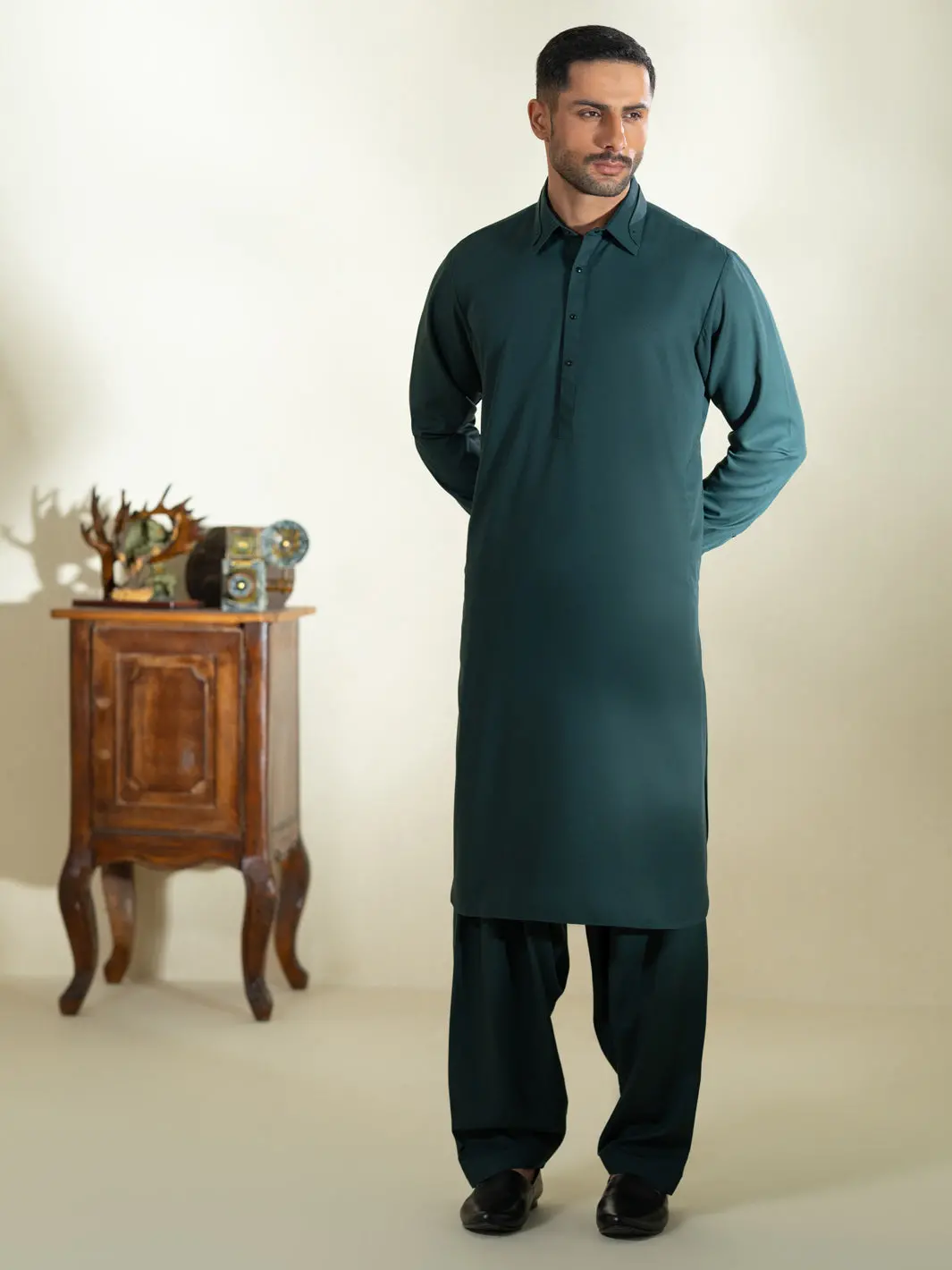 Dark Green Kameez Shalwar - Alwa-Ks-602 1