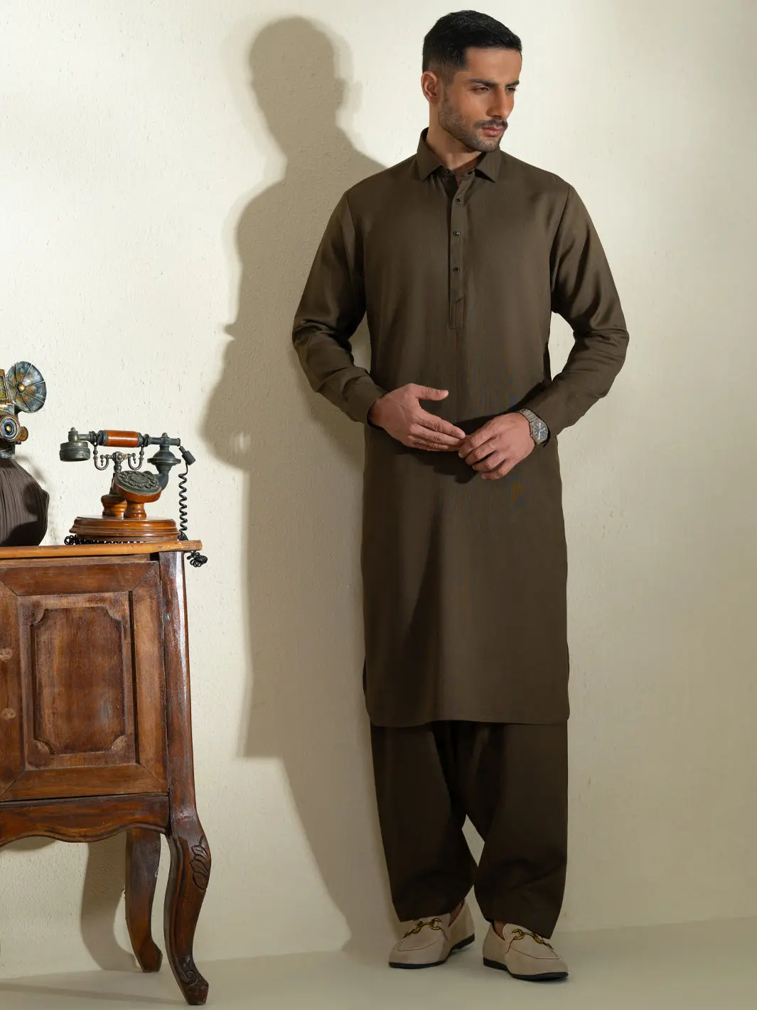 Olive Kameez Shalwar - Alwa-Ks-606 1