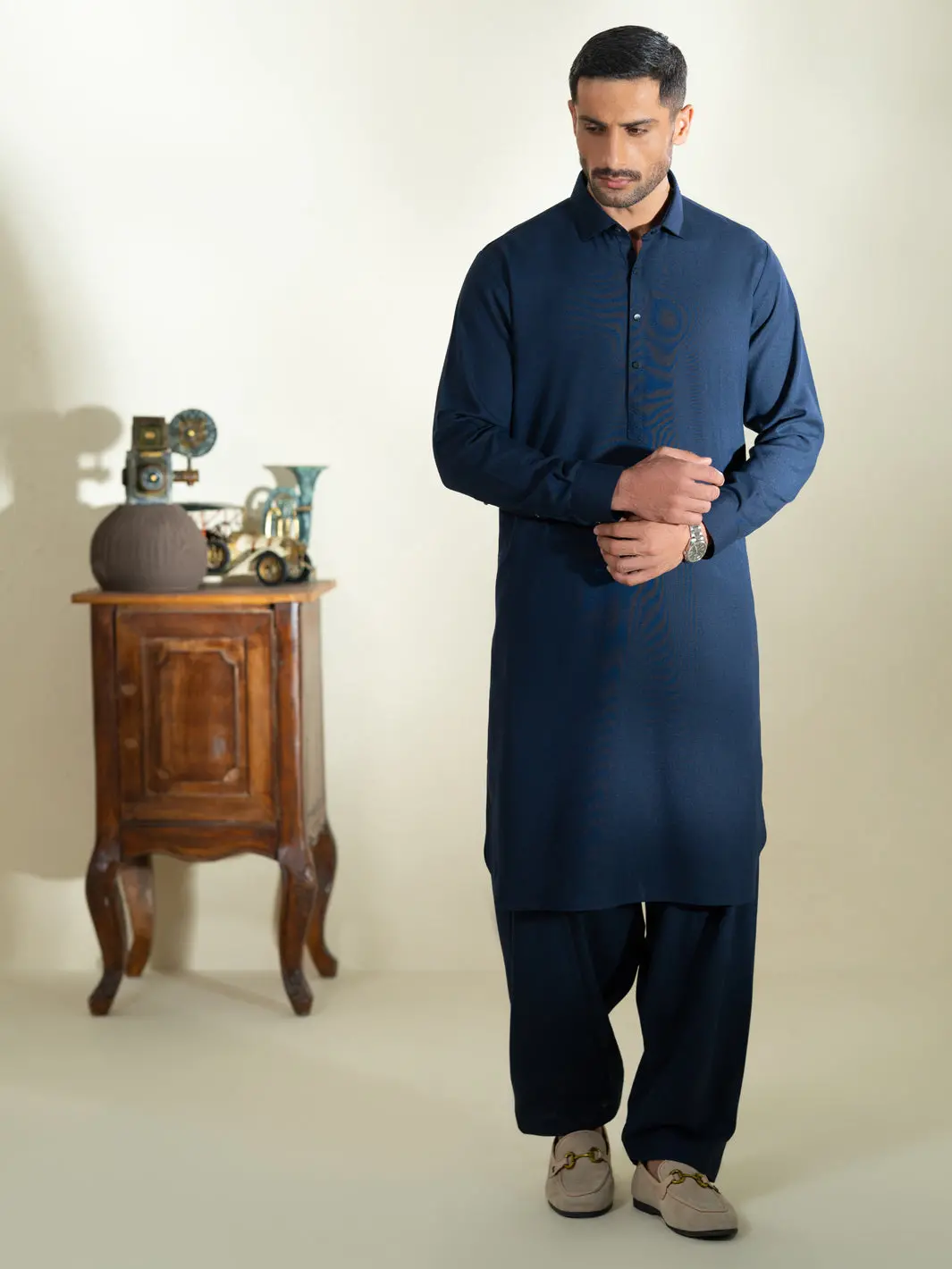 Midnight Blue Cotton Kameez Shalwar - Alwa-Ks-607 1