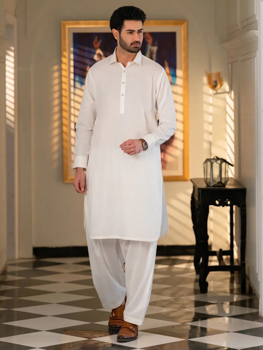 White Cotton Cut & Sew Kameez Shalwar - Alwa-Ks-610 1