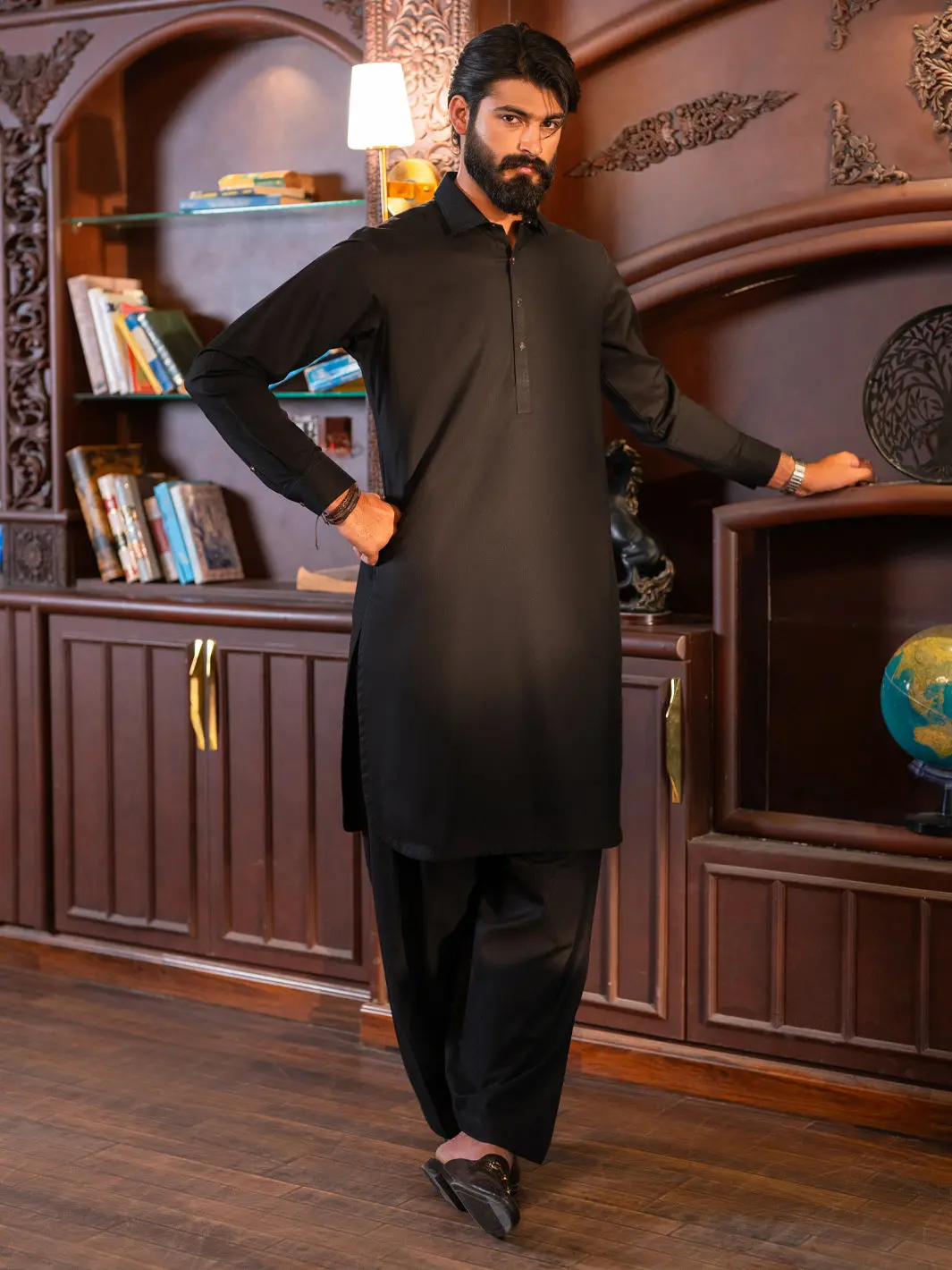 Black Cotton Cut & Sew Kameez Shalwar - Alwa-Ks-612 1