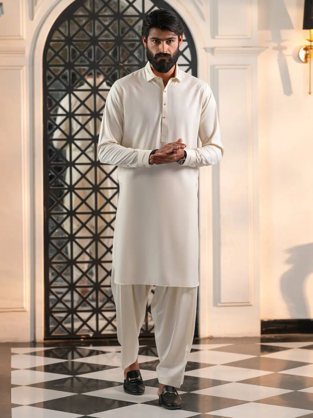 Off White Cut & Sew Kameez Shalwar - Alwa-Ks-613 1