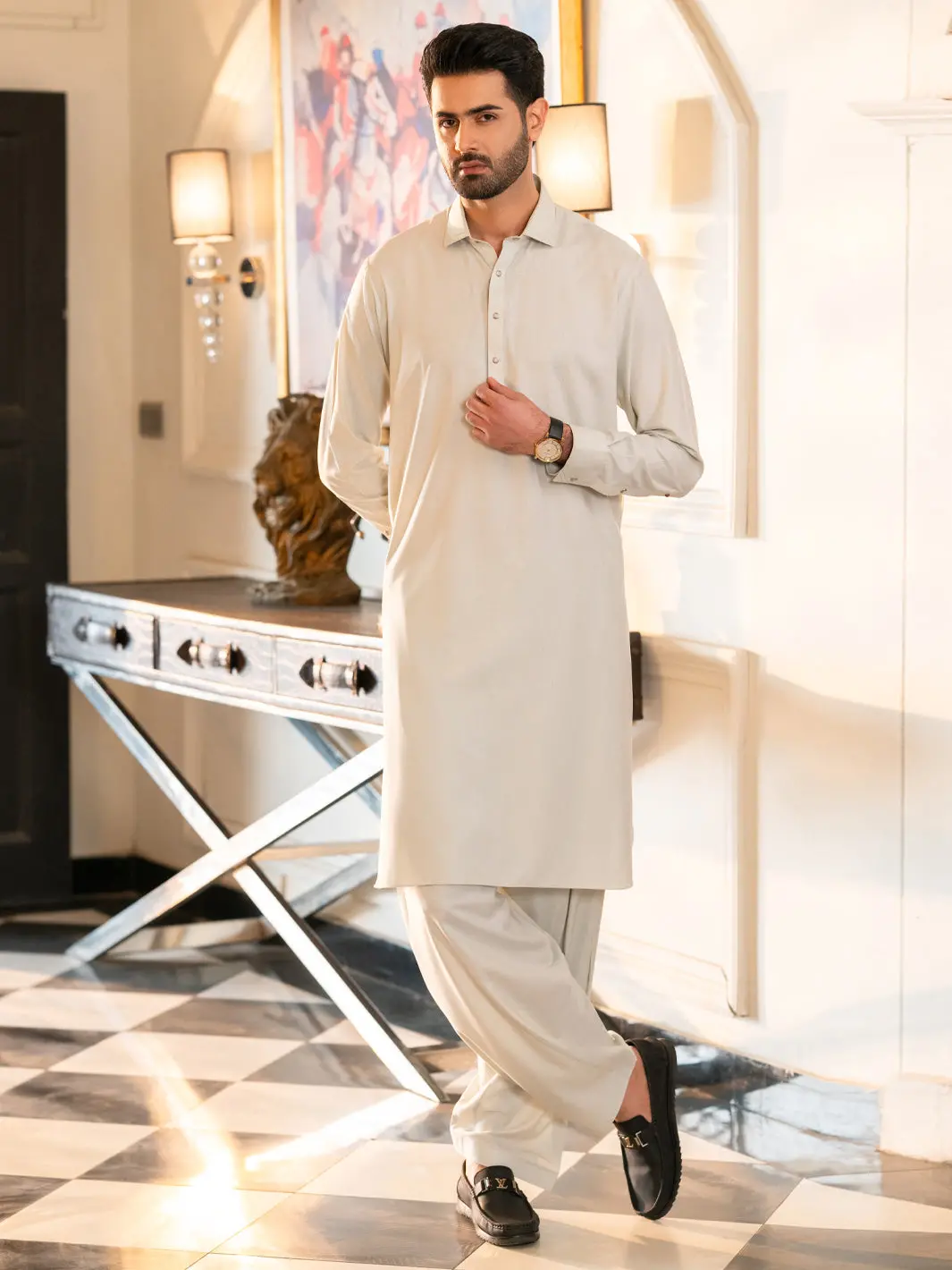Ice Blue Cut & Sew Kameez Shalwar - Alwa-Ks-616 1