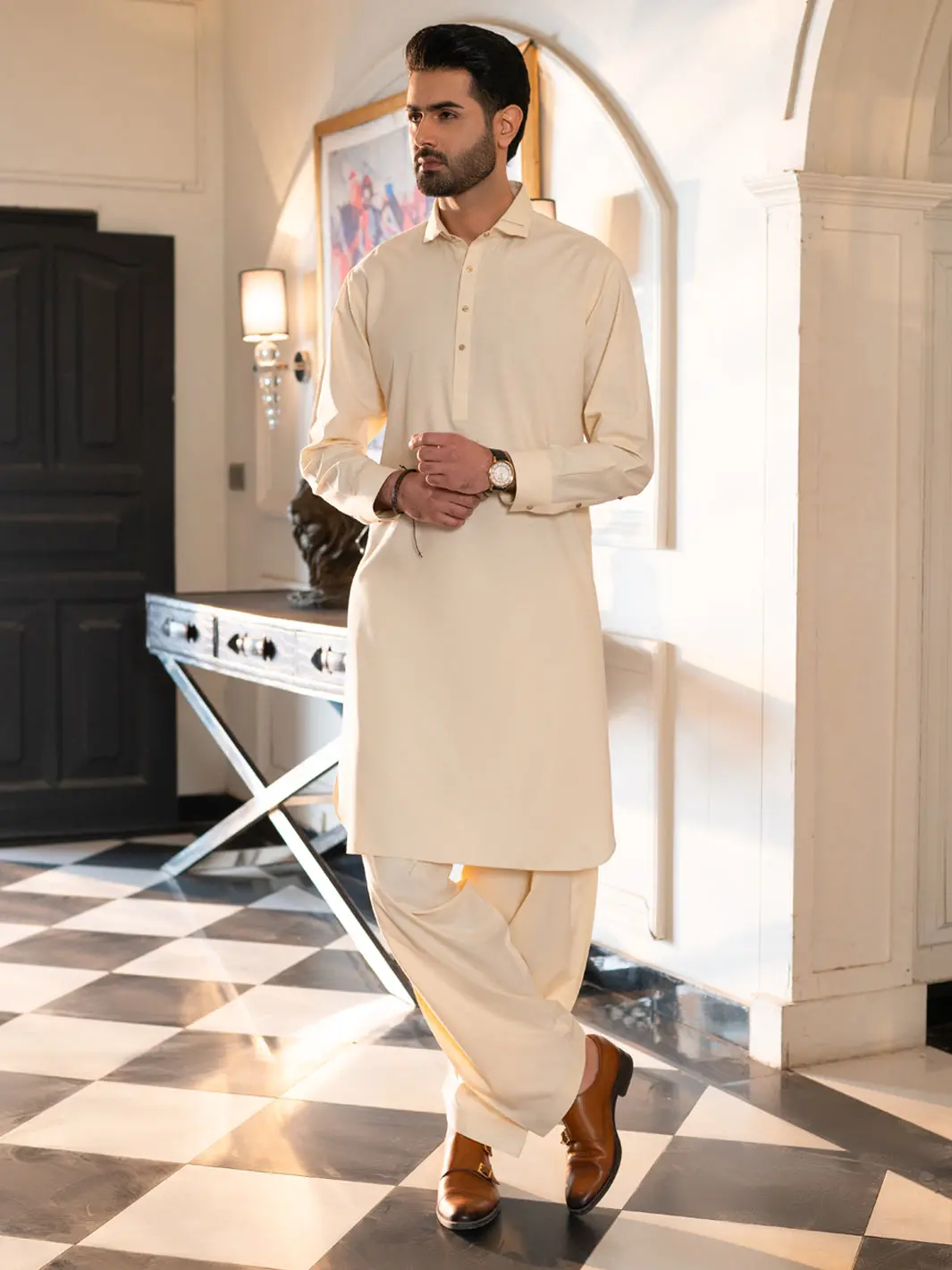 Off White Cut & Sew Kameez Shalwar - Alwa-Ks-618 1
