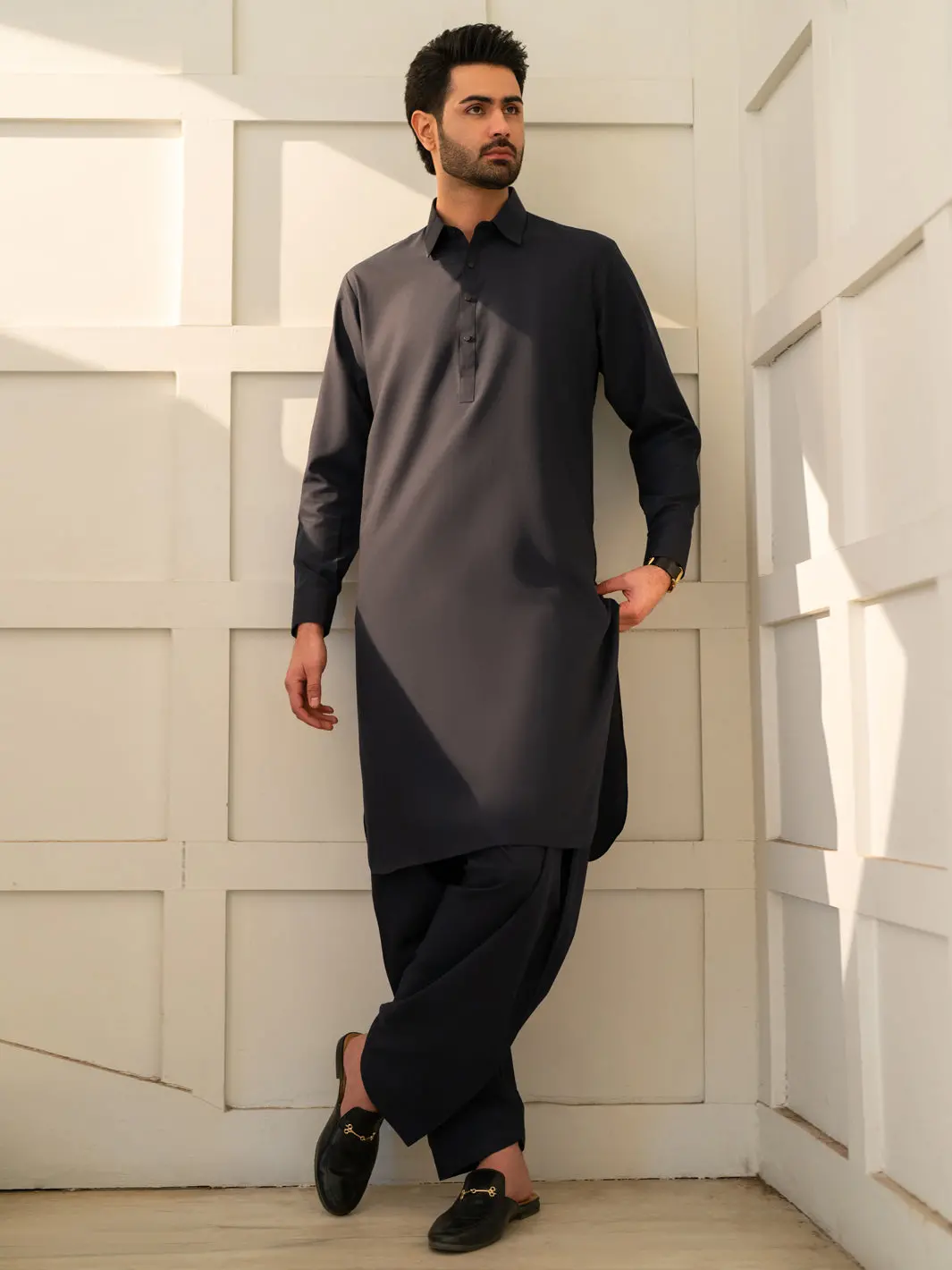 Midnight Blue Cut & Sew Kameez Shalwar - Alwa-Ks-628 1