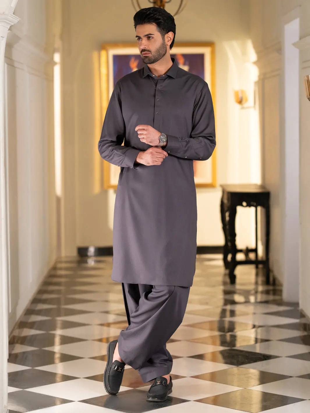 Grey Cut & Sew Kameez Shalwar - Alwa-Ks-638 1