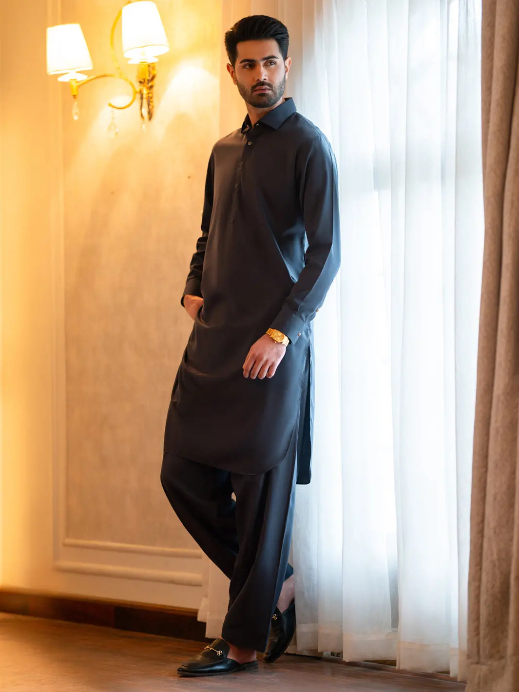 Grey Cut & Sew Kameez Shalwar - Alwa-Ks-654 1