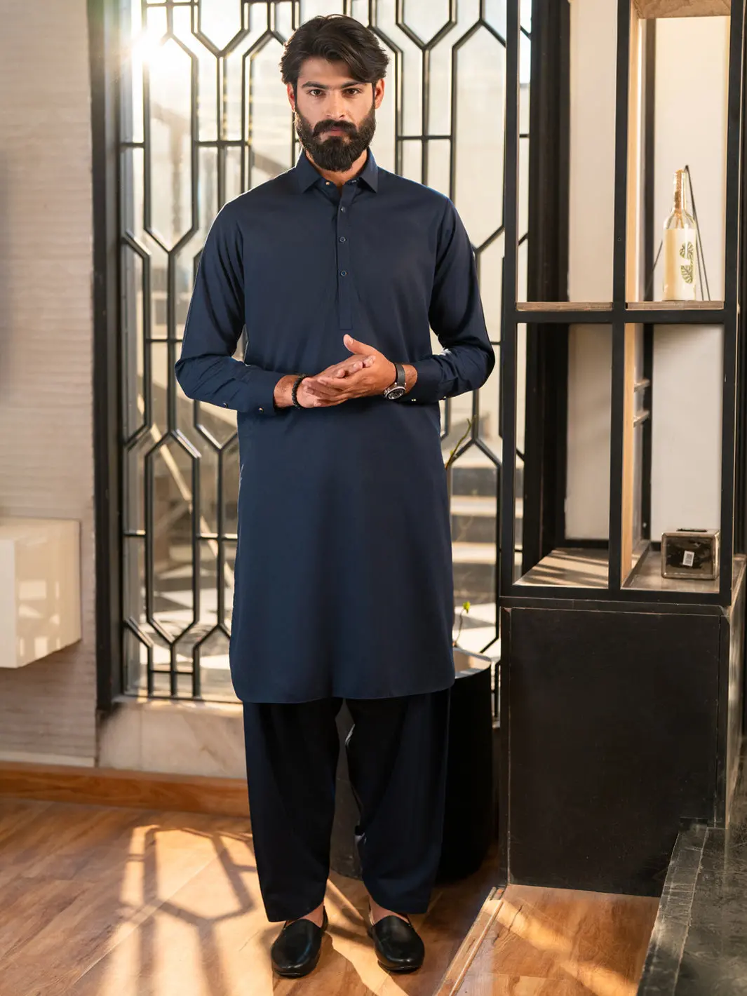 Navy Blue Cut & Sew Kameez Shalwar - Alwa-Ks-655 1