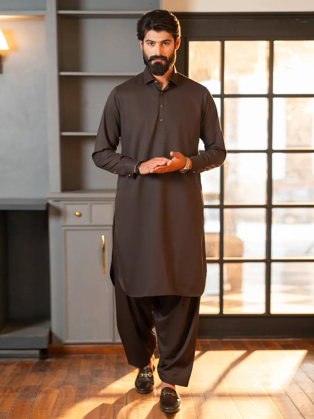 Brown Cut & Sew Kameez Shalwar - Alwa-Ks-657 1