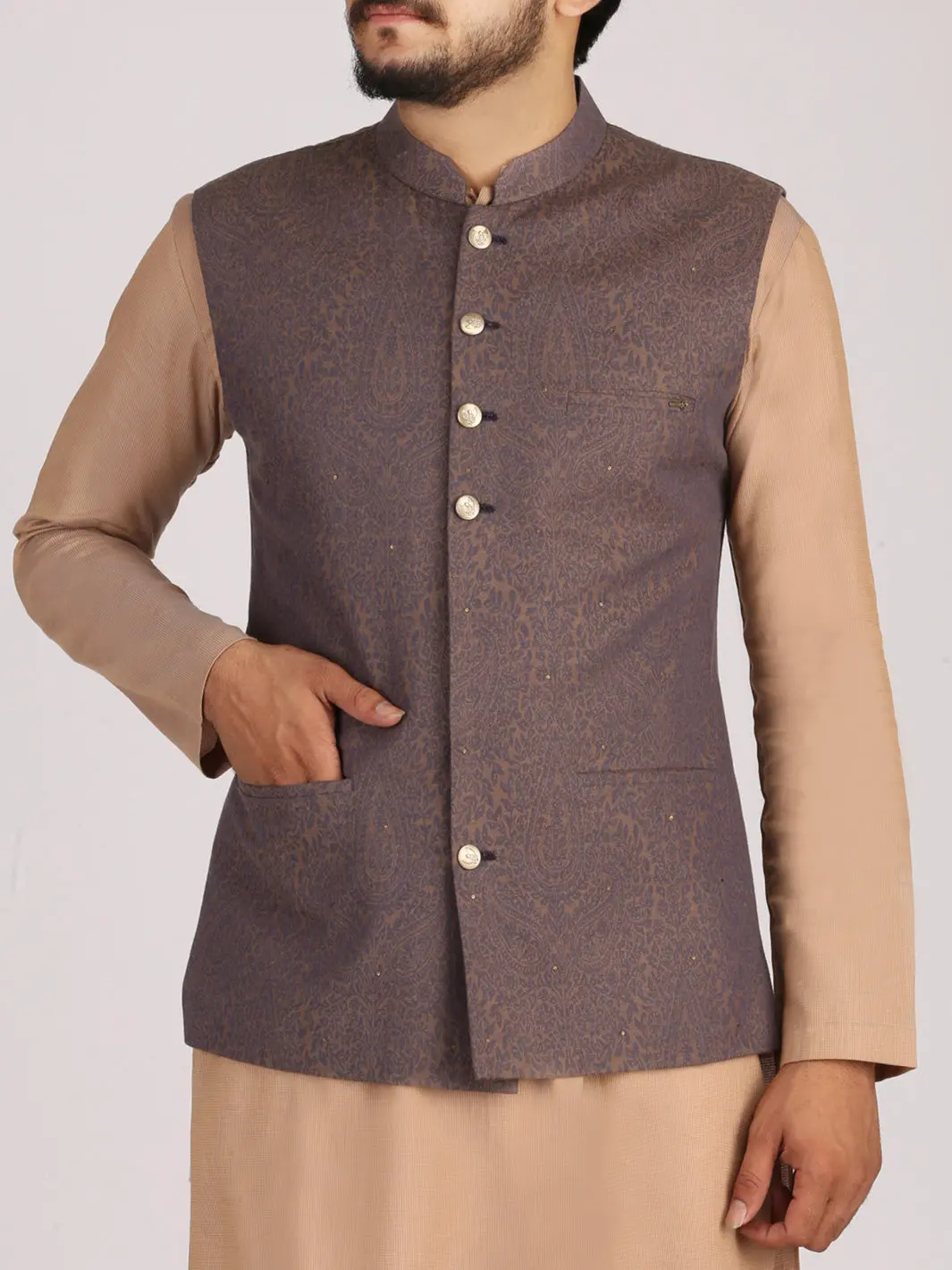 Purple Jacquard Waistcoat - Al-Wc-293 1