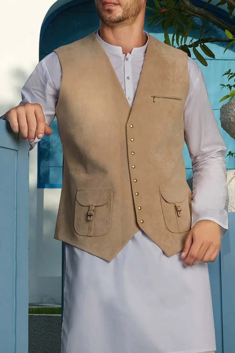 Beige Suede Waistcoat - Al-Wc-299 1