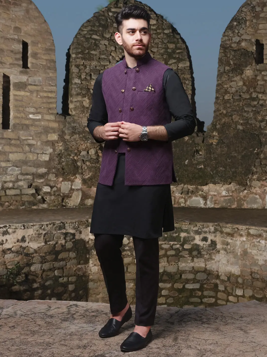 Purple Jacquard Waistcoat - Al-Wc-304 1