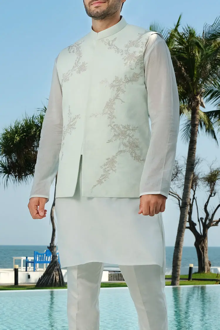Ice Blue Khaddar Waistcoat - Al-Wc-315 1