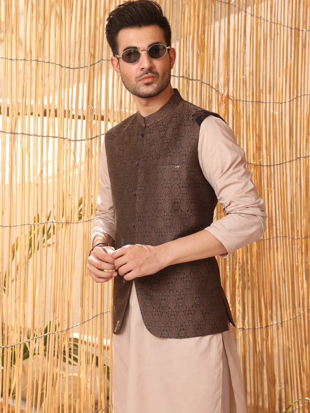 Brown Jacquard Waistcoat - Al-Wc-340 1