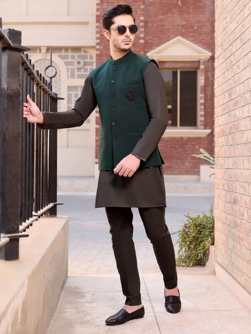 Emerald Green Blended Waistcoat - Al-Wc-345 1