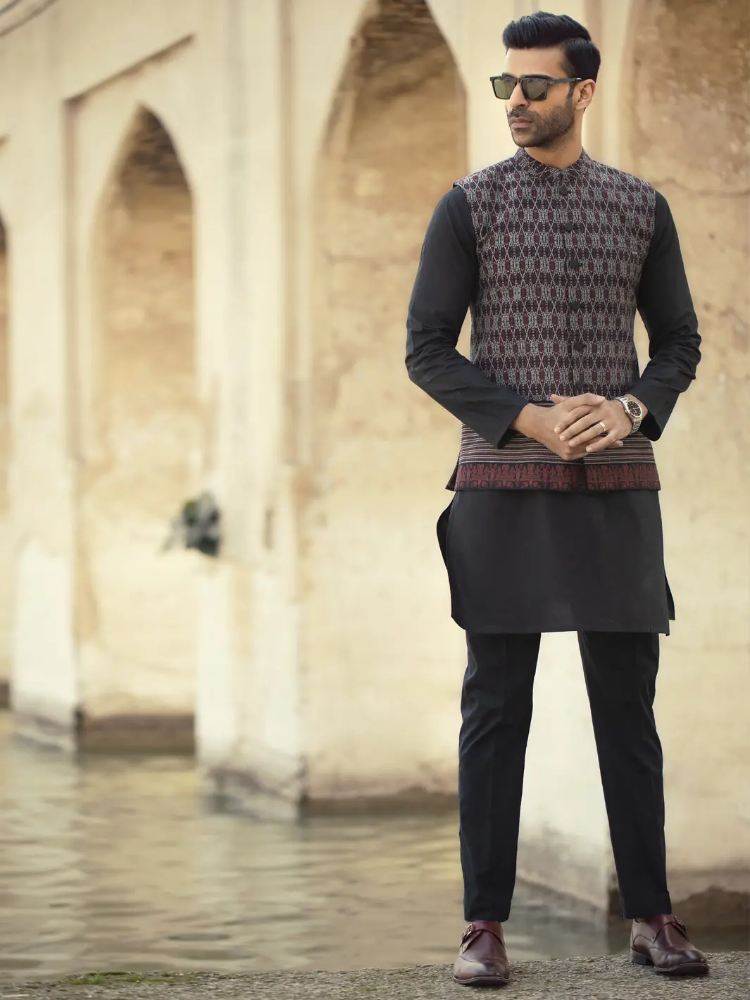 Maroon Woven Waistcoat - Al-Wc-354 1