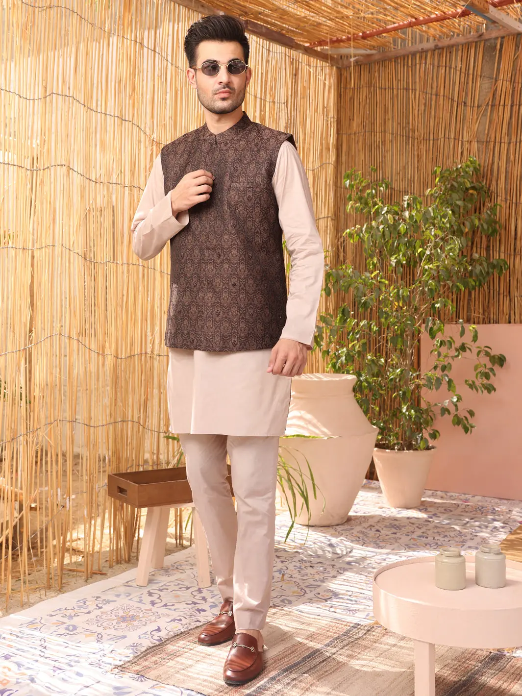 Brown Jacquard Waistcoat - Al-Wc-370 1