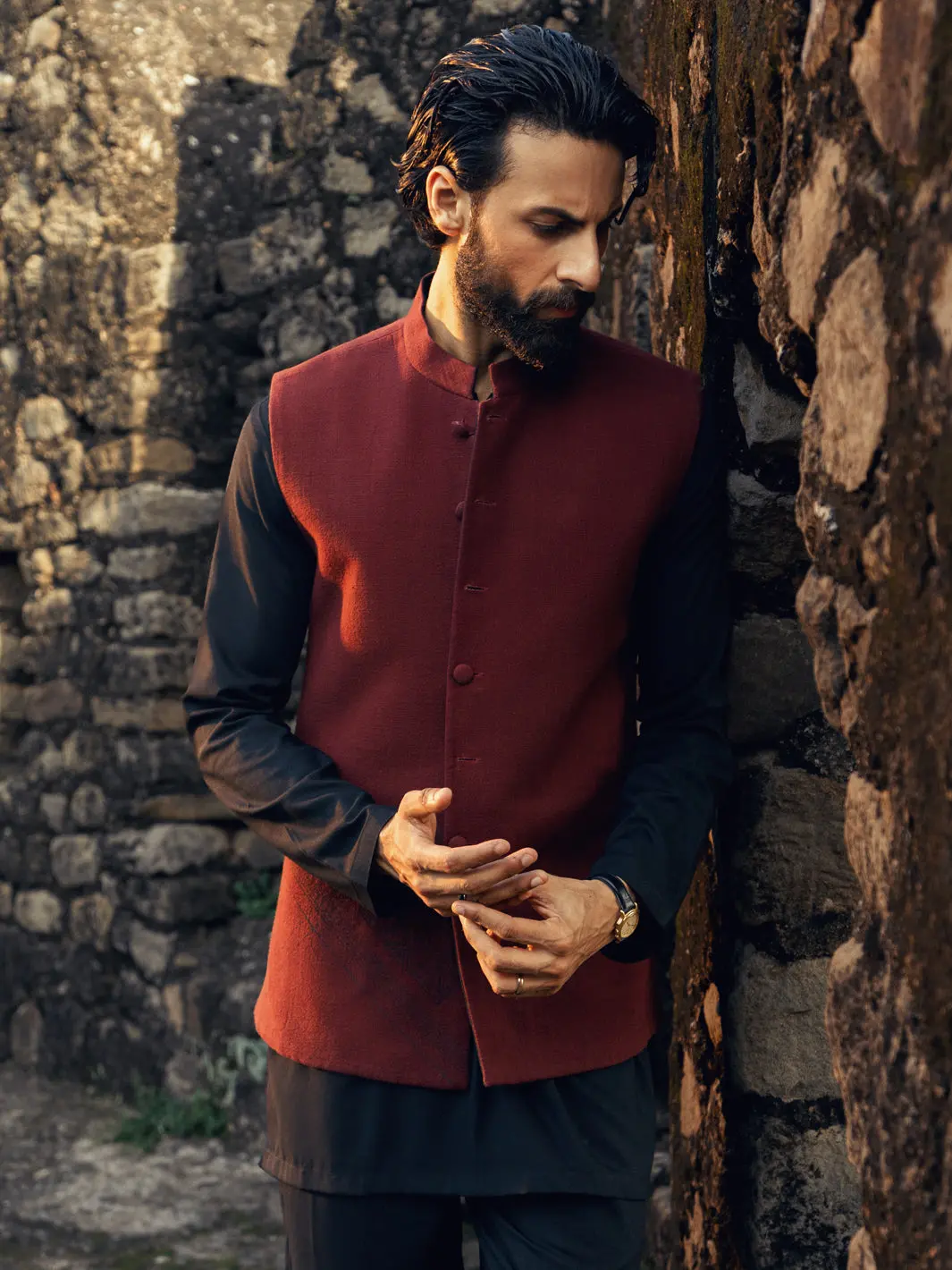 Black Maroon Formal Waistcoat - Al-Wc-473 1
