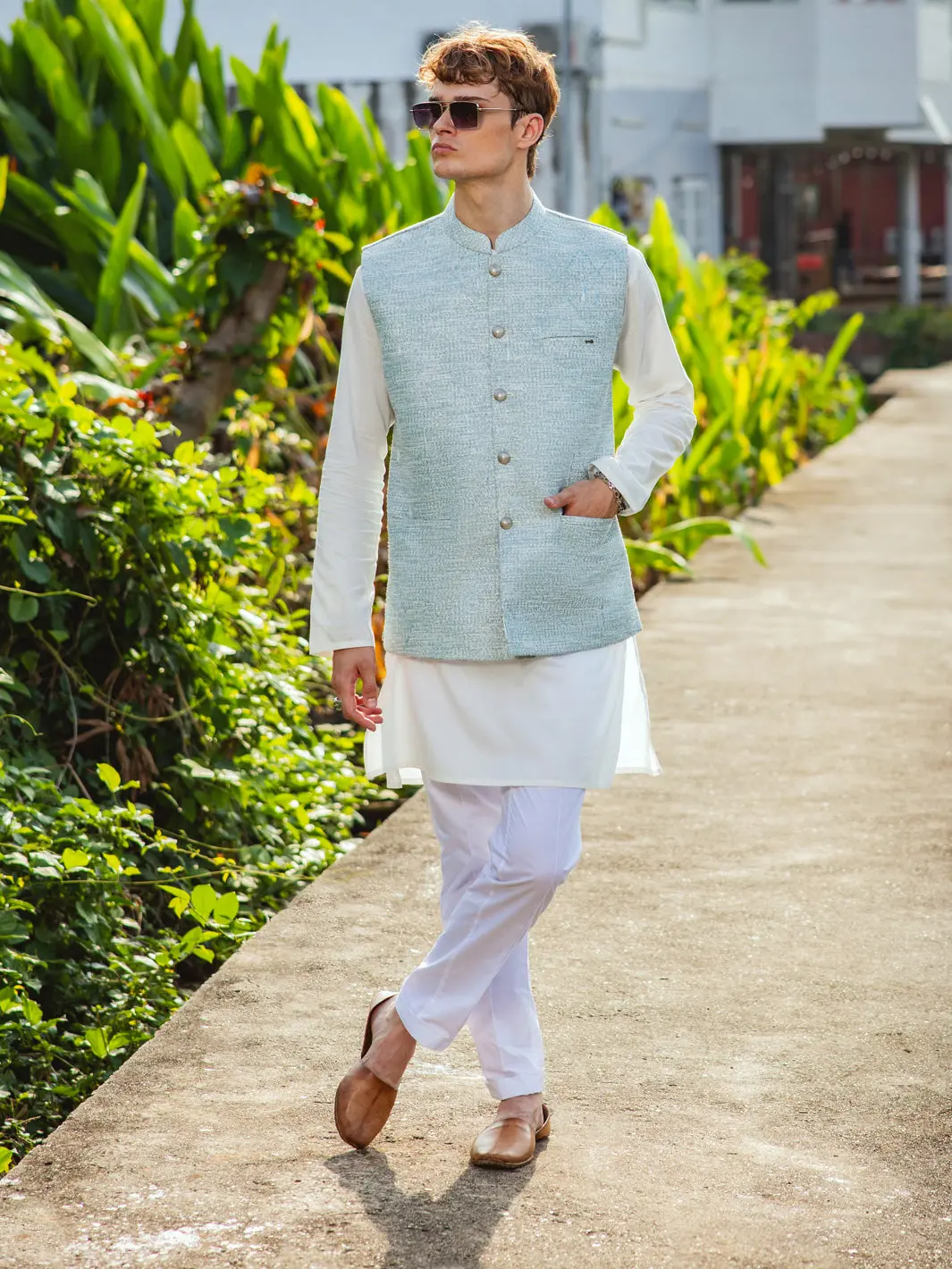 Sea Green Blended Waistcoat - Al-Wc-527 1
