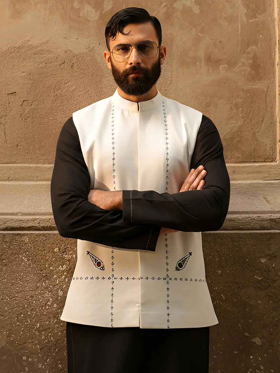 White Cotton Cut & Sew Waistcoat - Al-Wc-608B 1