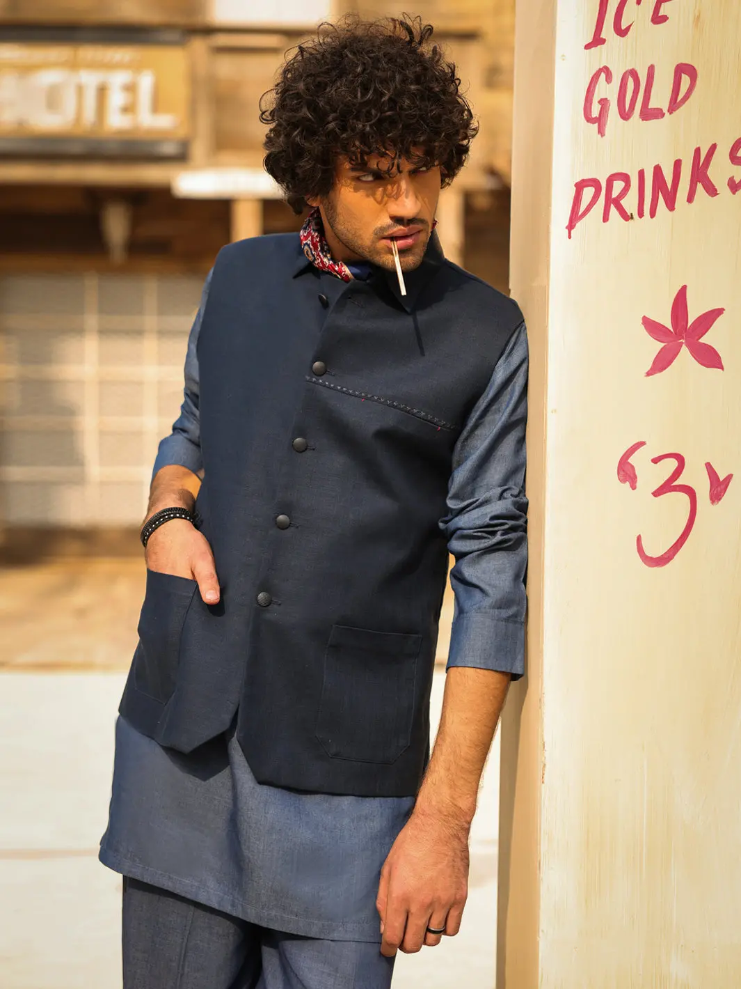 Dark Blue Cotton Waistcoat - Al-Wc-617 1