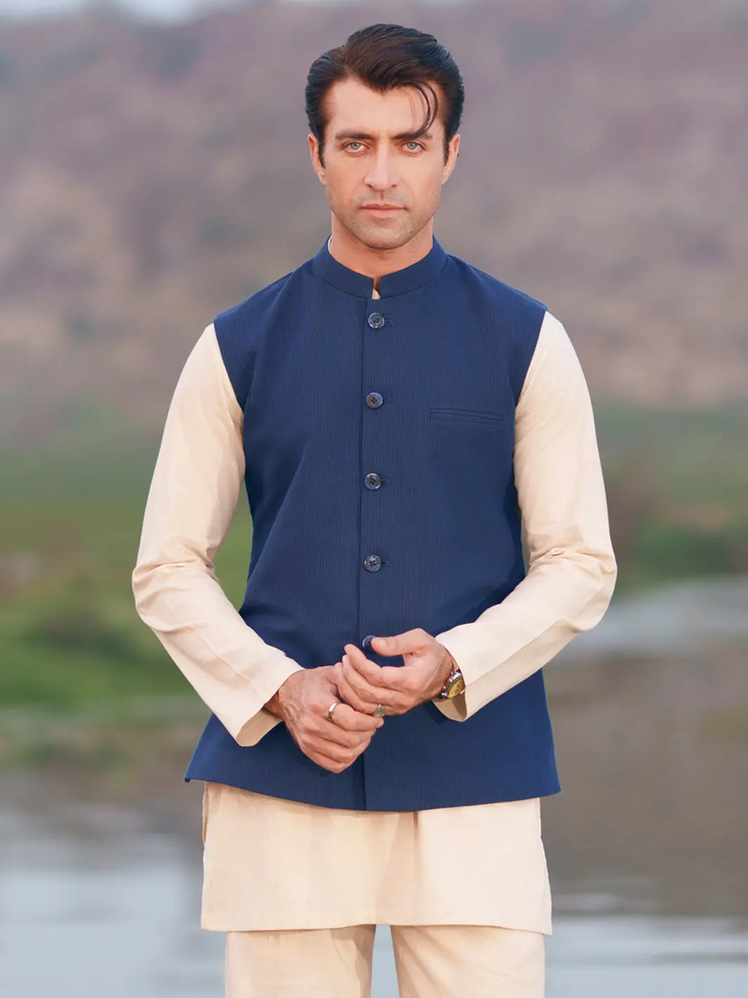Blue Cotton Cut & Sew Waistcoat - Al-Wc-621 1