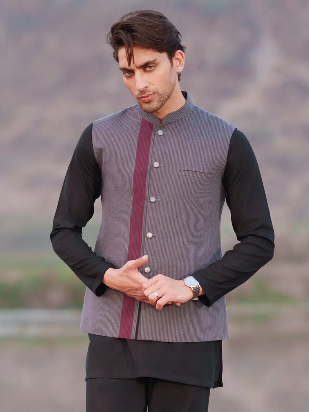 Grey Cotton Cut & Sew Waistcoat - Al-Wc-622 1
