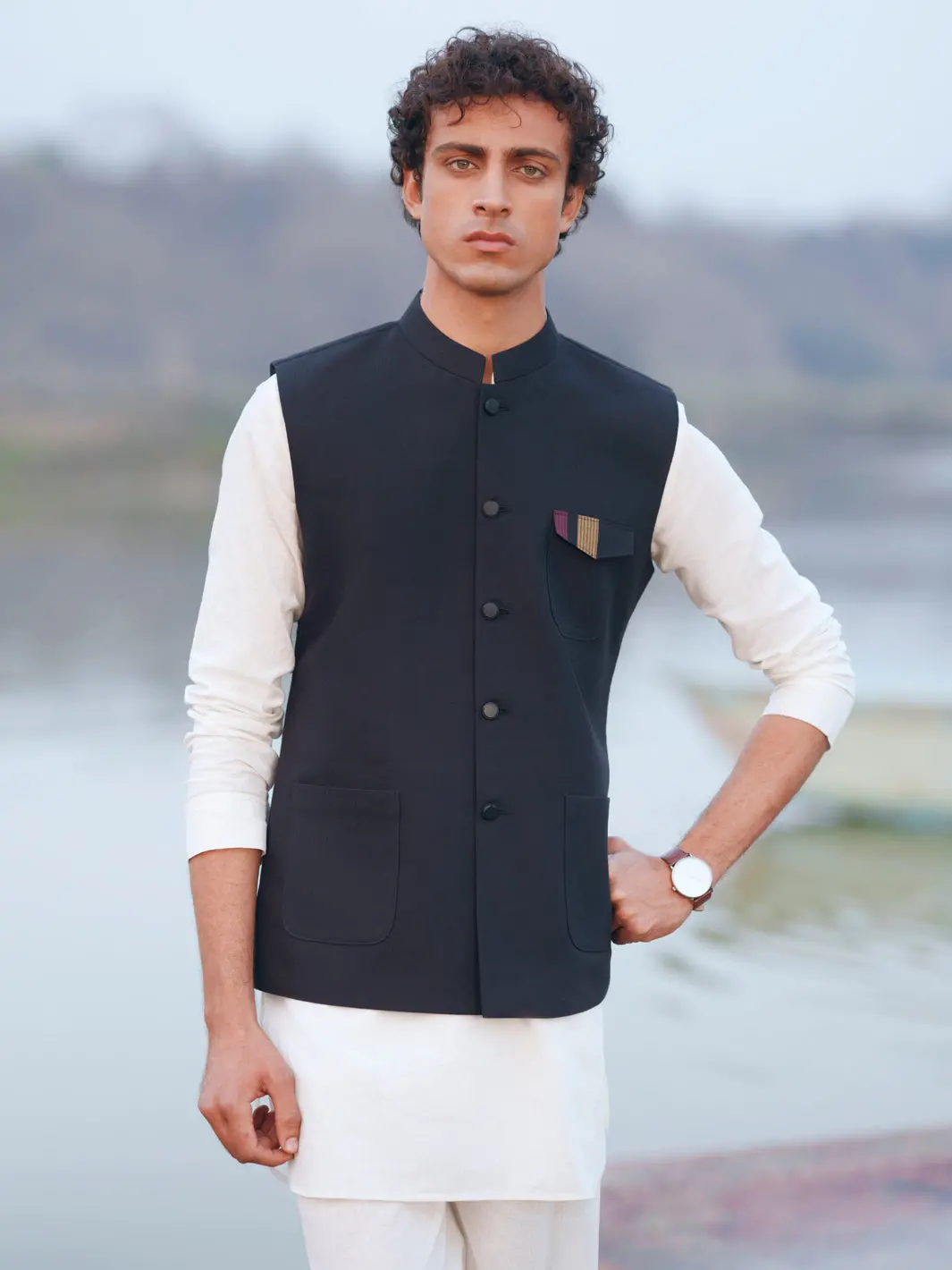 Black Cotton Cut & Sew Waistcoat - Al-Wc-624 1