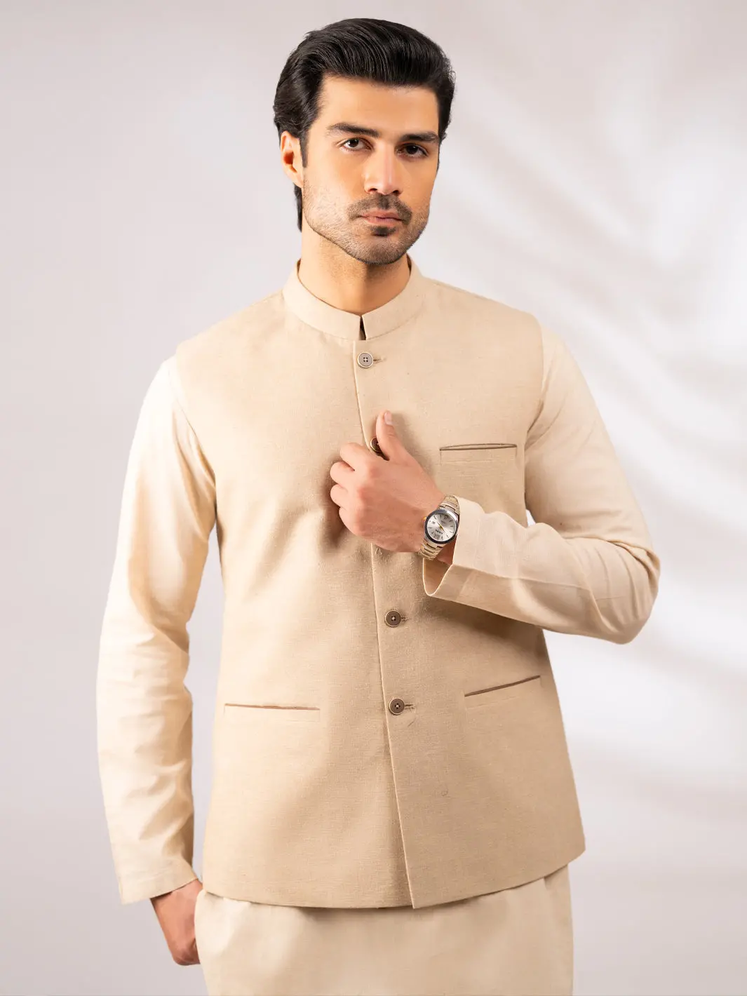 Beige Cut & Sew Waistcoat - Al-Wc-630 1