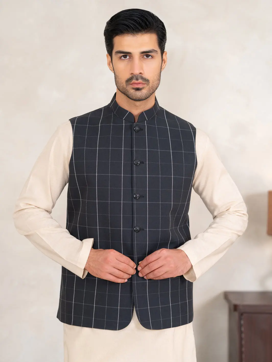 Black Cotton Plain Waistcoat - Al-Wc-645 1