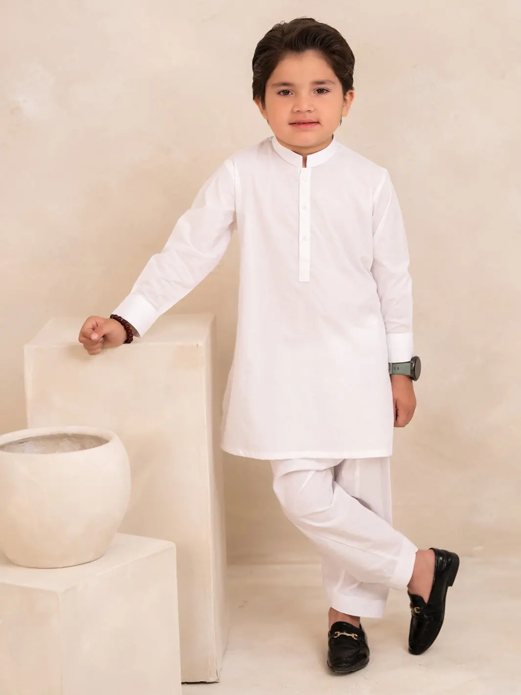 White Cotton Boys Kameez Shalwar - Alby-Bq-Ks-002 1