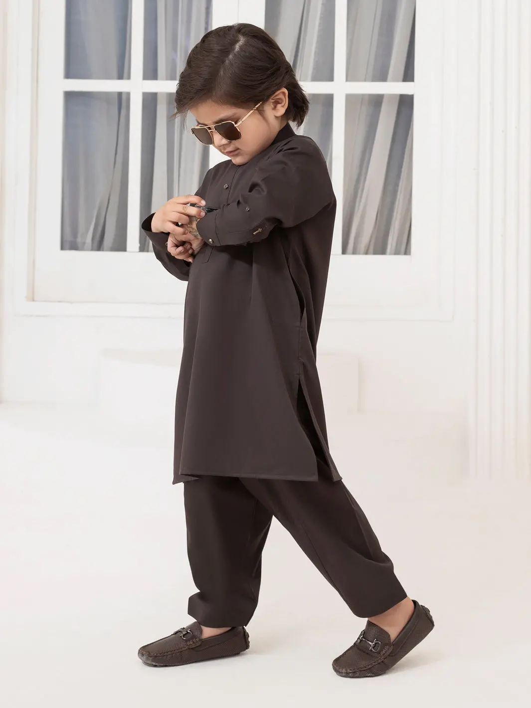 Brown Blended Kameez Shalwar - Alby-Ks-014 1
