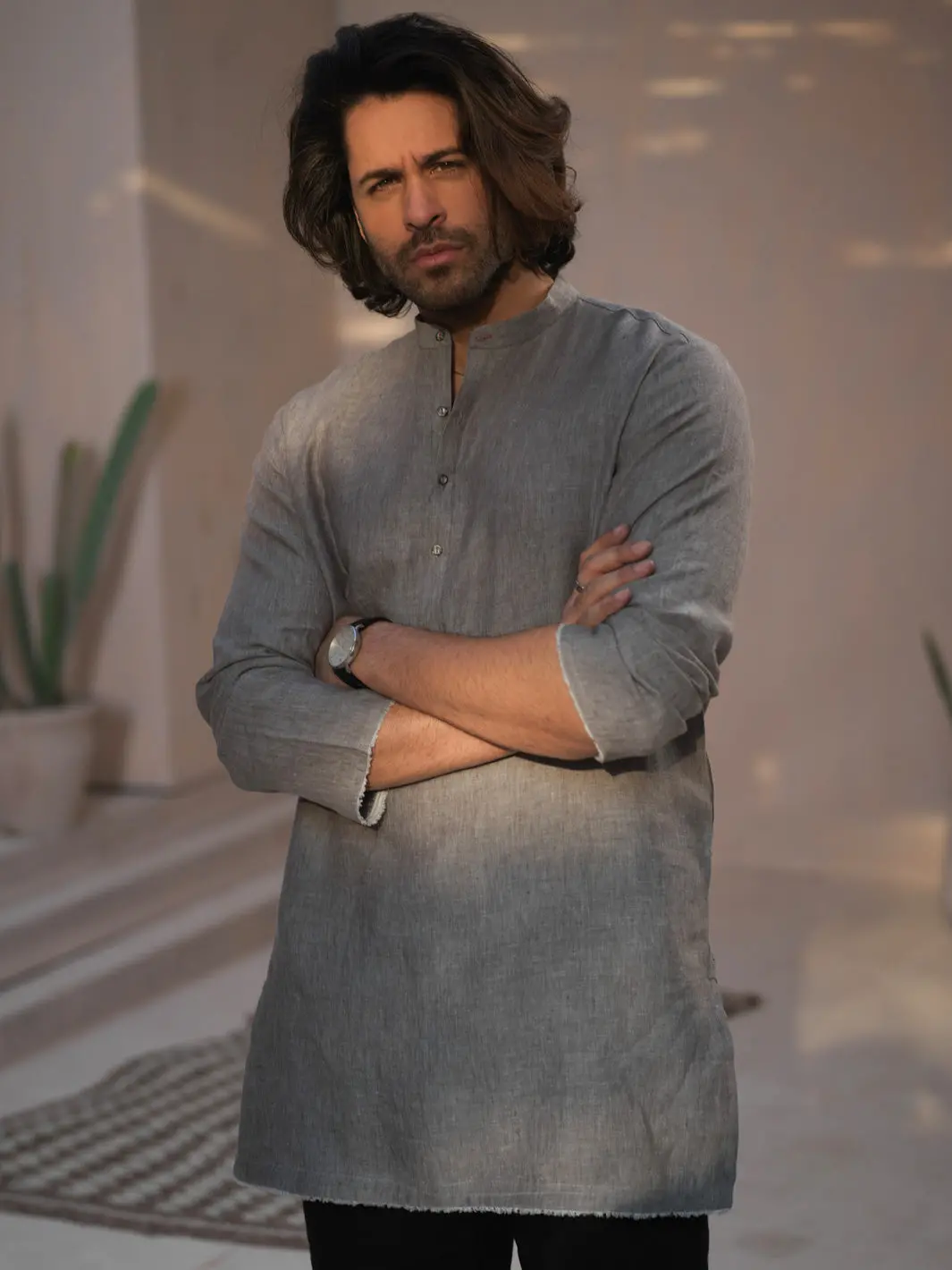 Grey Yarn Dyed Short Kurta - Alcr-K-005 1