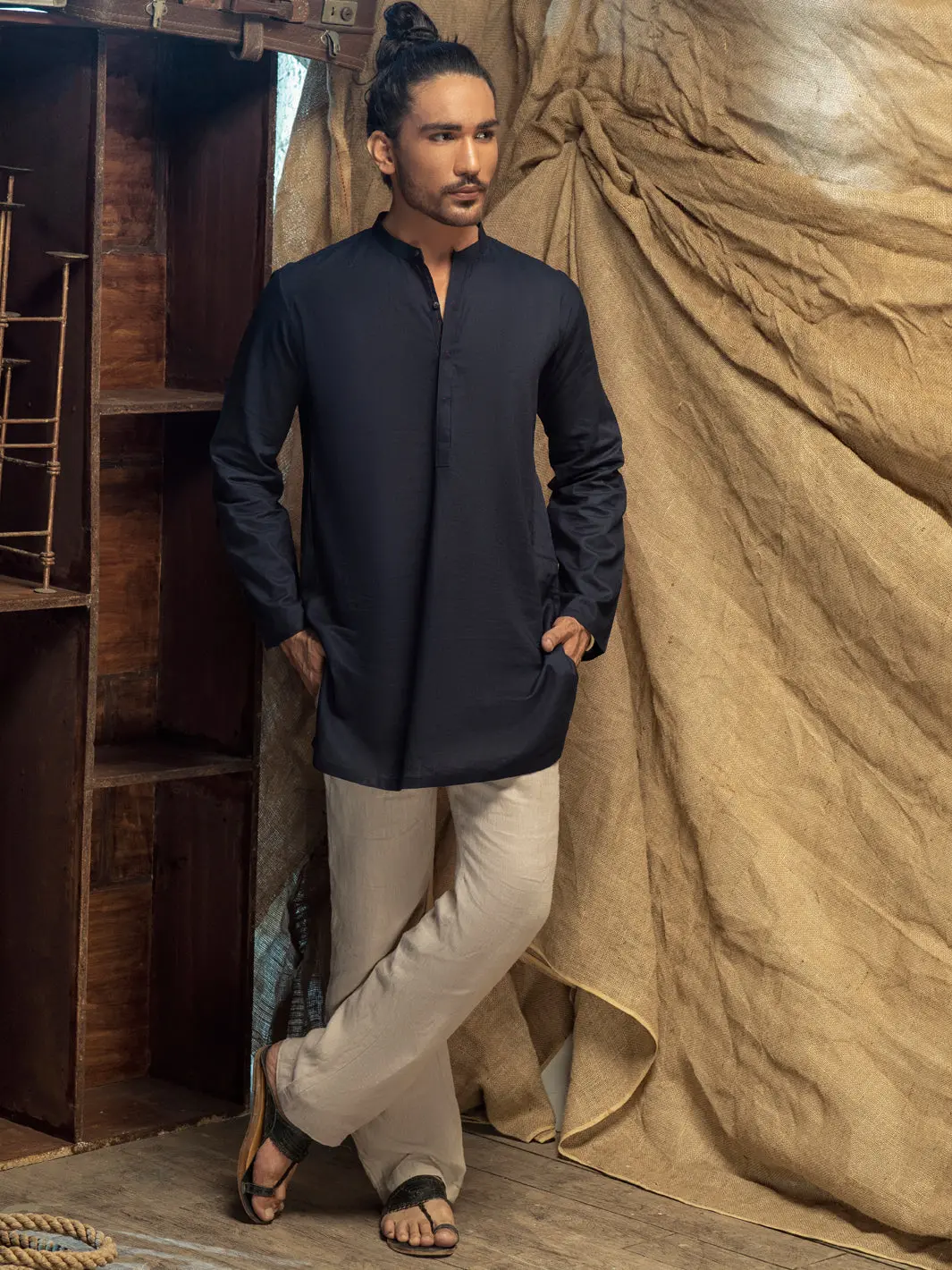 Indigo Blue Linen Short Kurta - Alcr-K-013 1