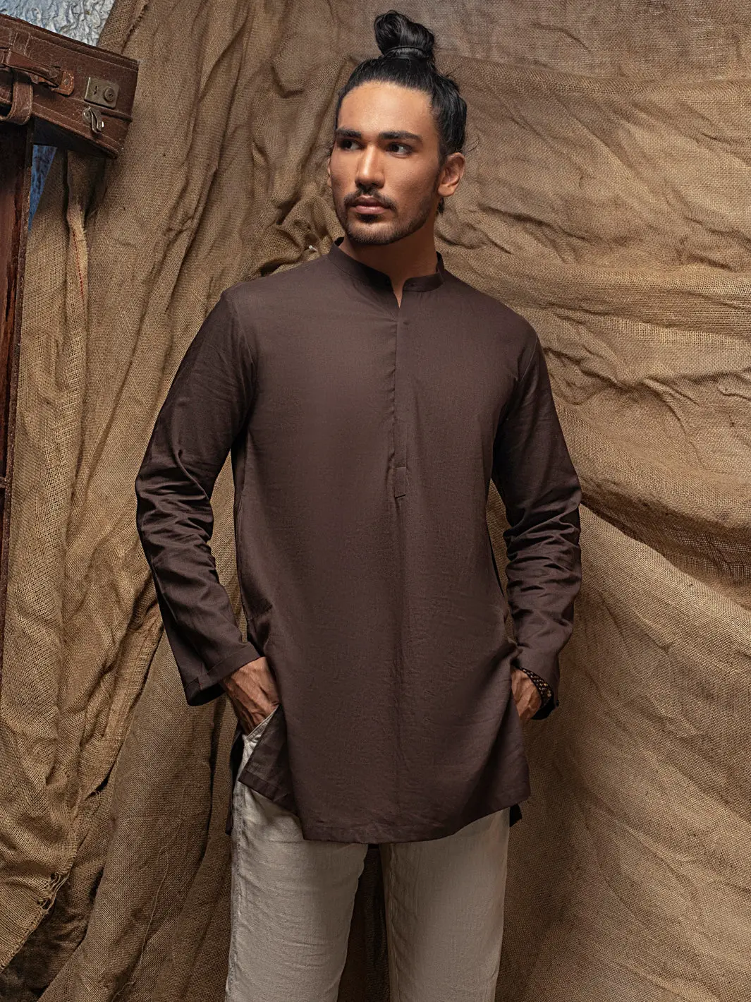 Brown Linen Short Kurta - Alcr-K-016 1