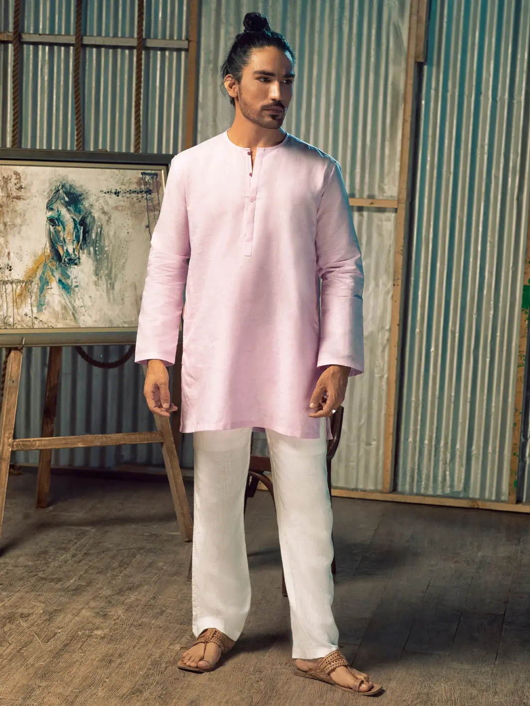 Pink Linen Short Kurta - Alcr-K-018 1