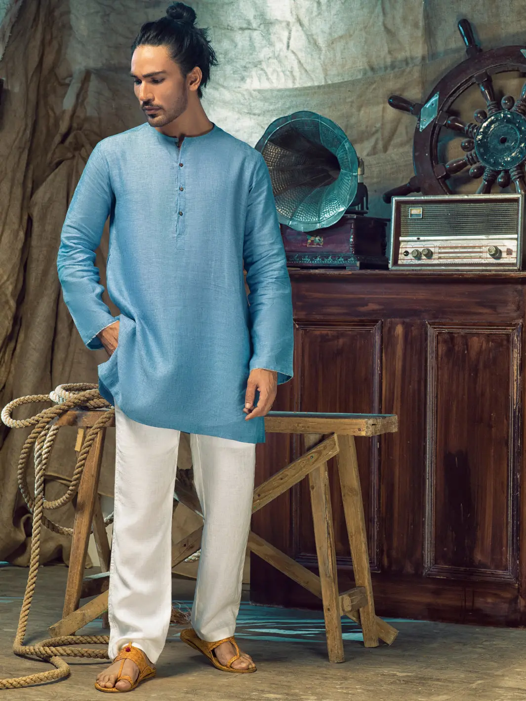 Blue Linen Short Kurta - Alcr-K-019 1