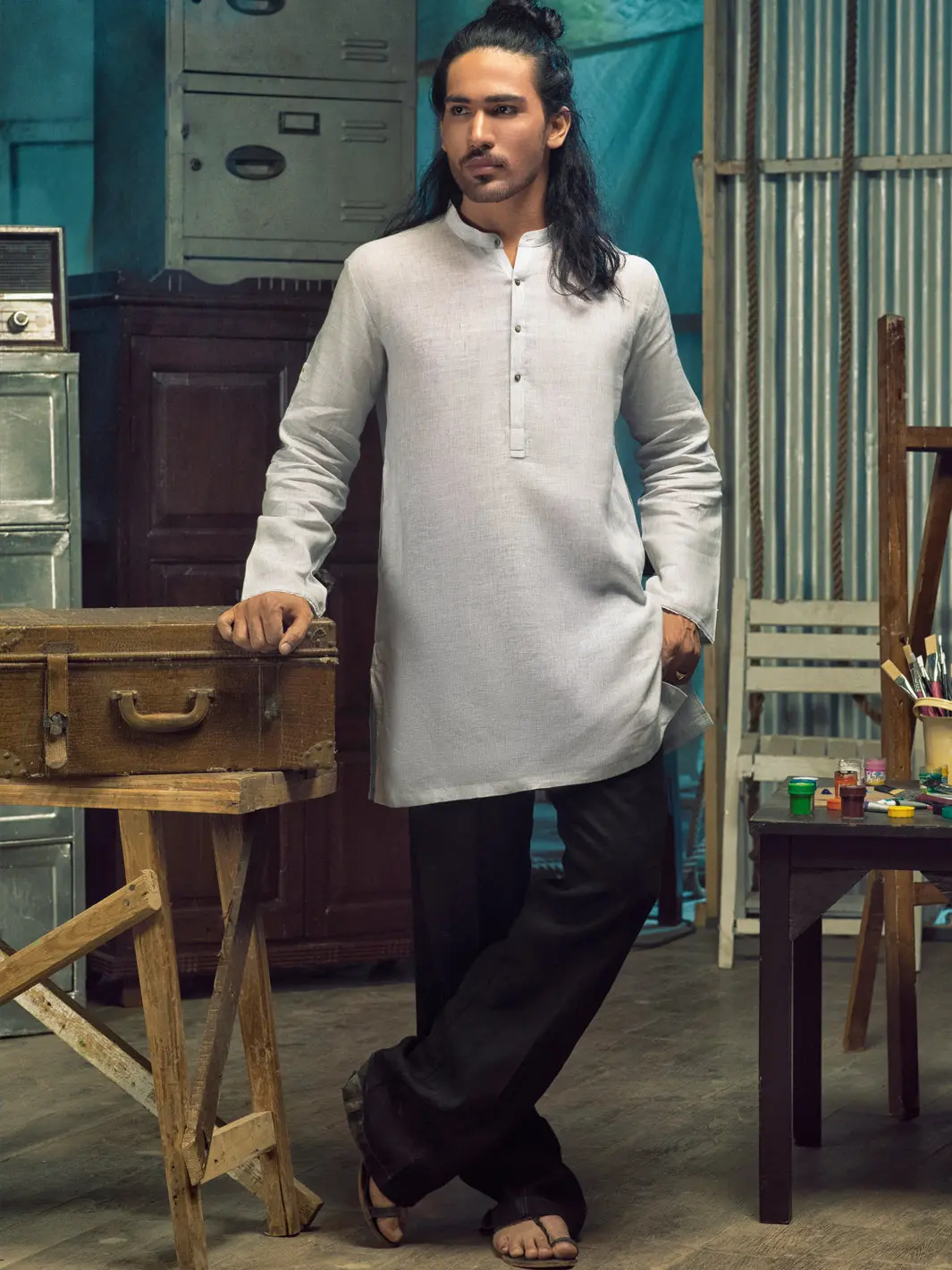 Light Grey Linen Short Kurta - Alcr-K-020 1