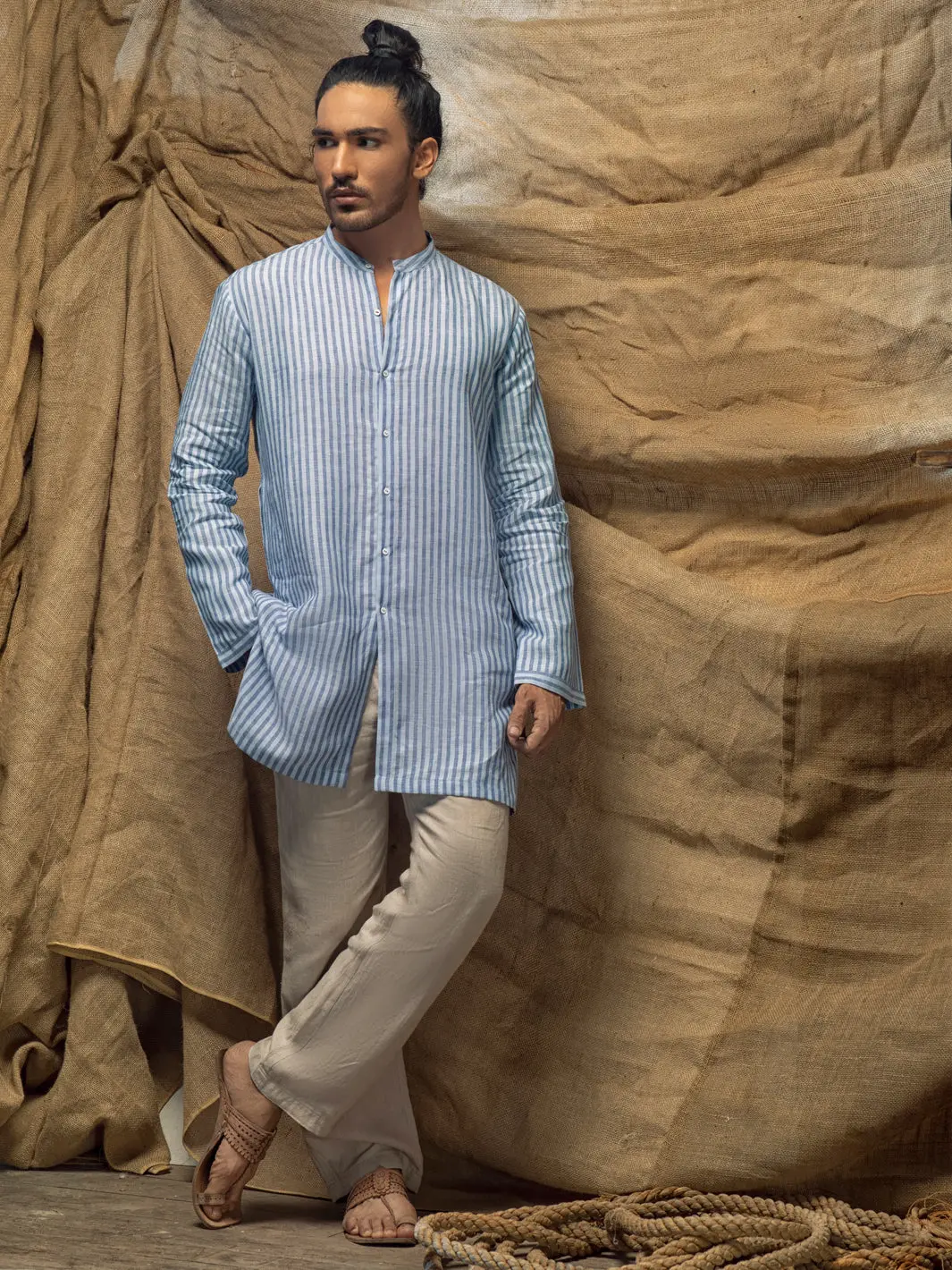 Blue Linen Short Kurta - Alcr-K-022 1