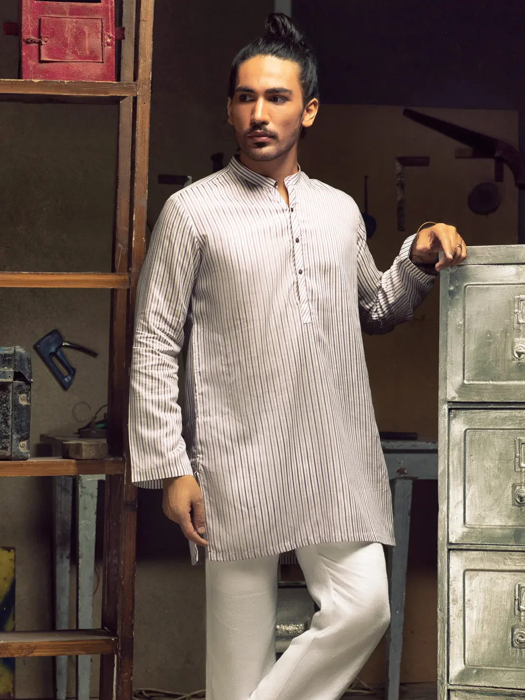 Purple Linen Short Kurta - Alcr-K-023 3