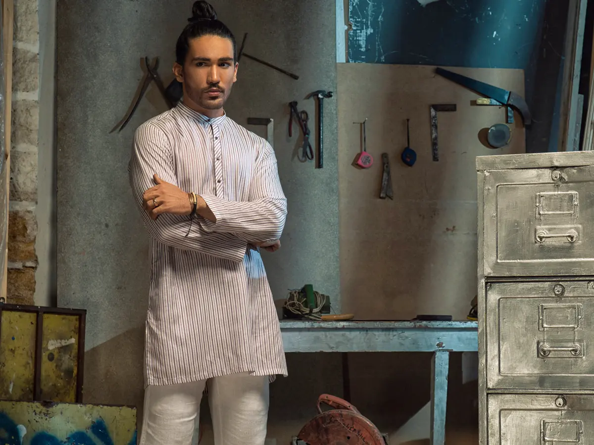 Purple Linen Short Kurta - Alcr-K-023 4