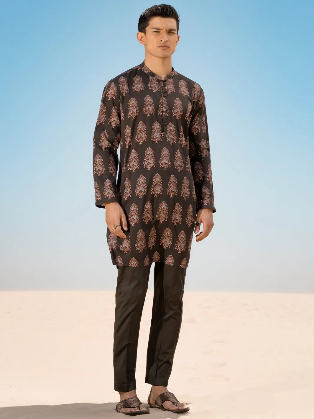 Dark Brown Cotton Short Kurta - Alcr-K-034 1