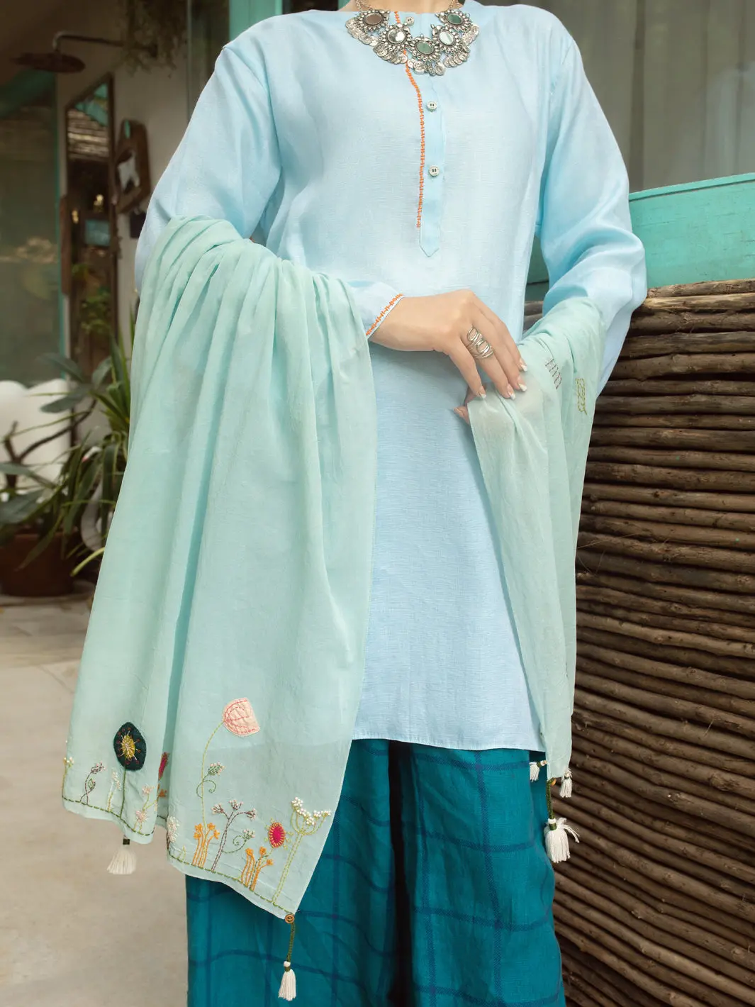 Ice Blue Cotton Women Stole - Alcr-St-1042 1