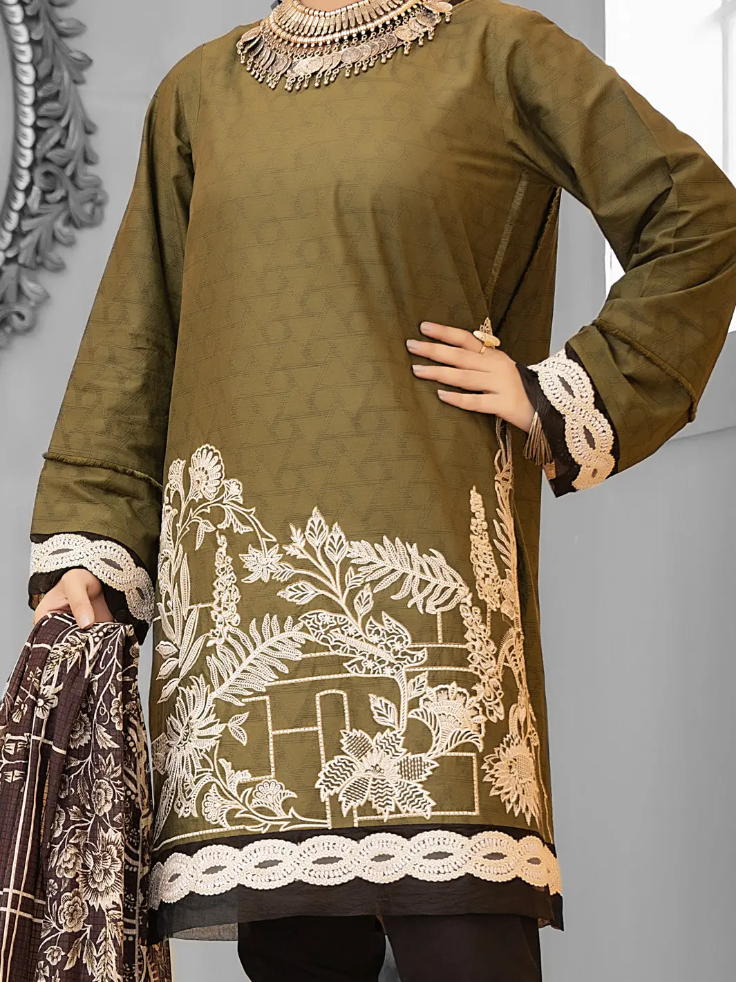Olive Green Cambric 2Pc Stitched - Alp-1031 3