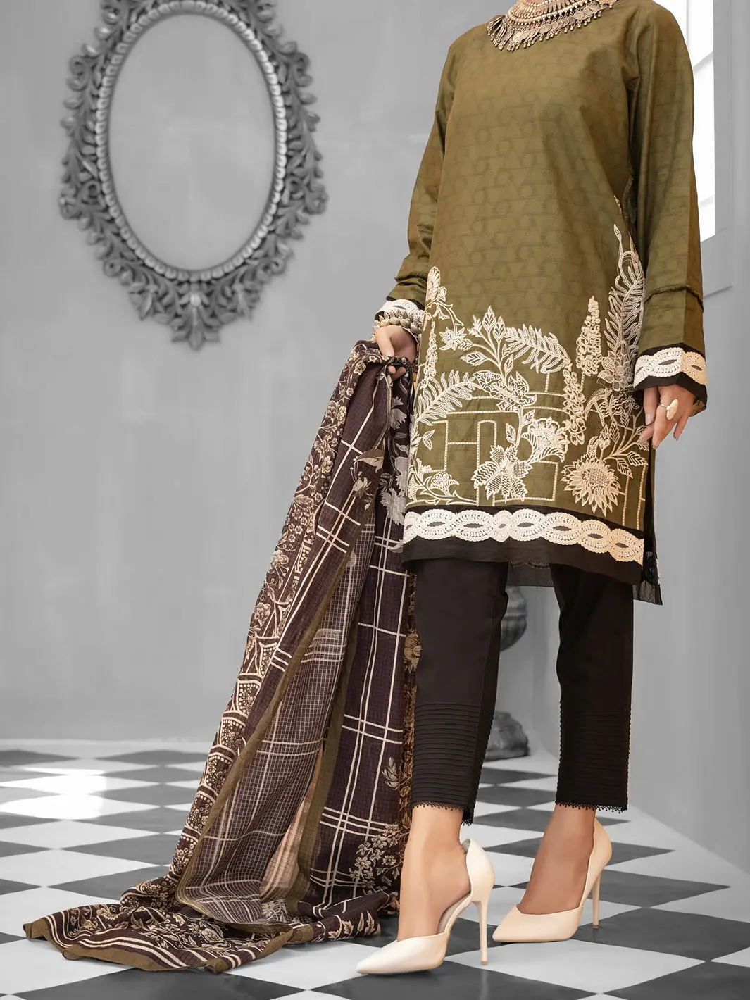 Olive Green Cambric 2Pc Stitched - Alp-1031 1