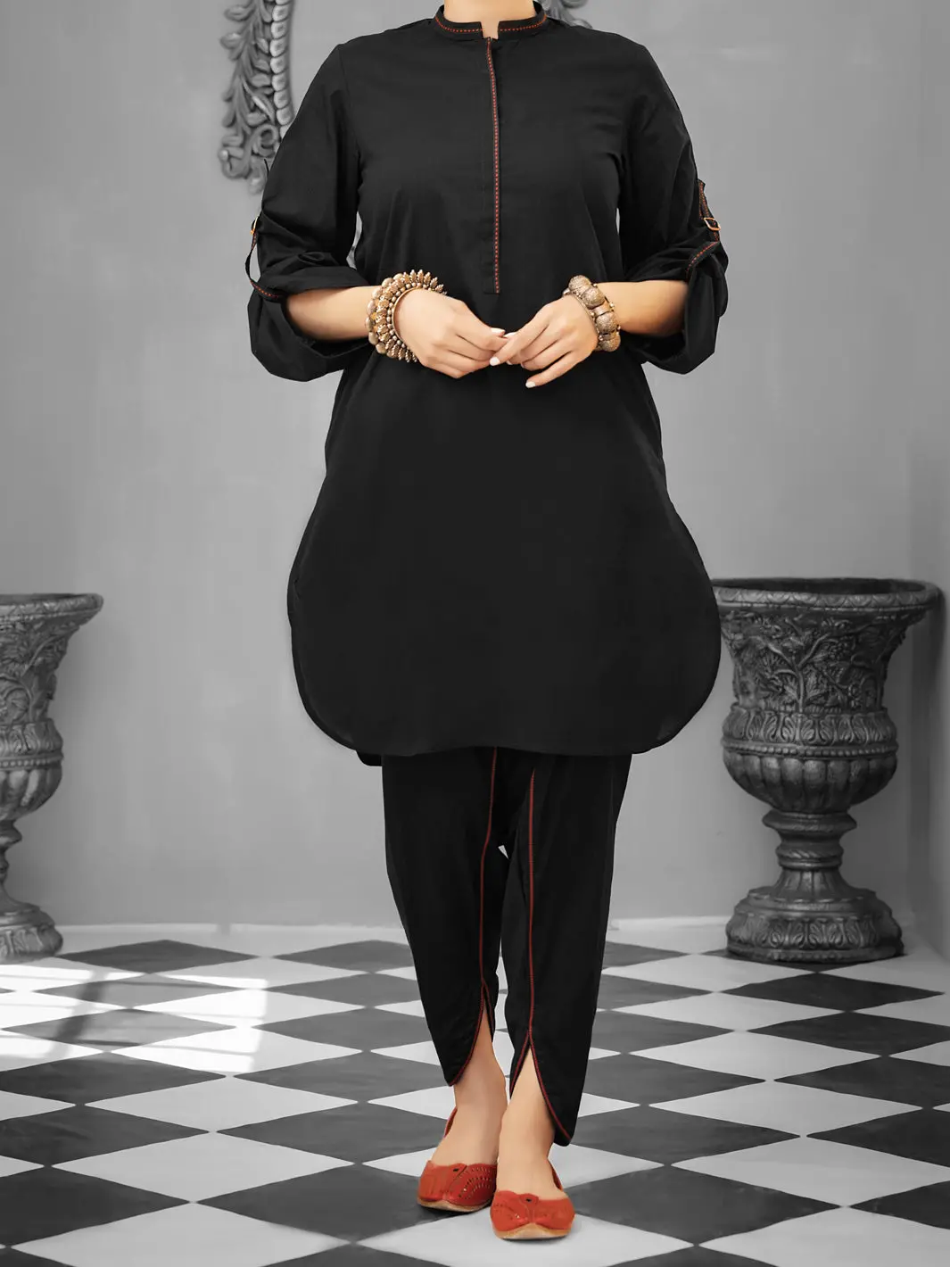Black Cambric 2Pc Stitched - Alp-1034 1