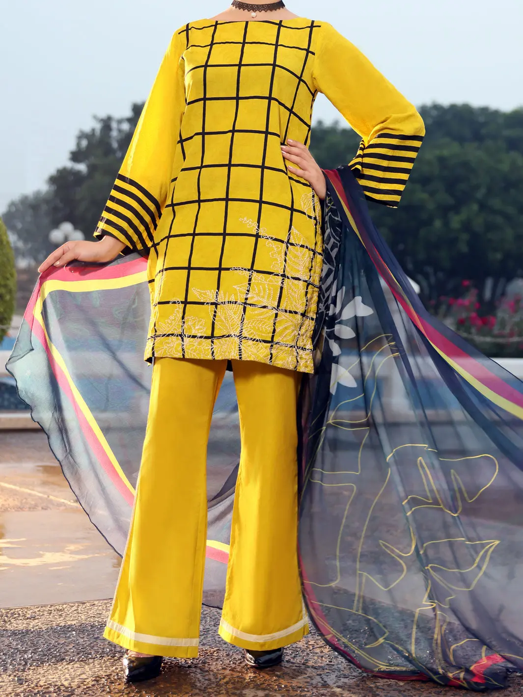 Yellow Jacquard 3Pc Stitched - Alp-3Ps-1035/S 1