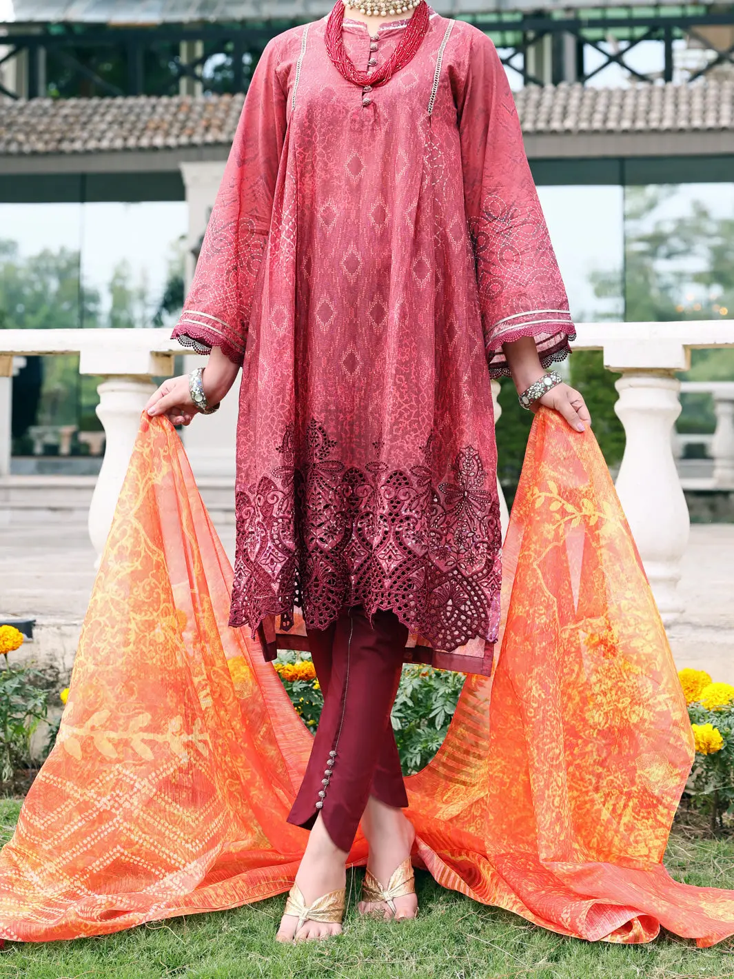 Maroon Lawn 3Pc Stitched - Alp-3Ps-1045/S 1
