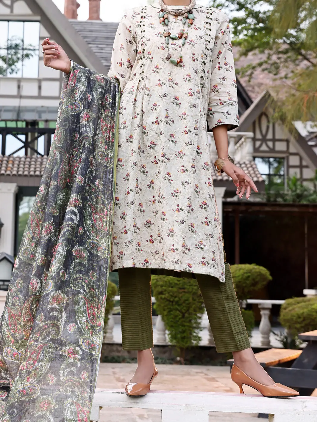 Beige Lawn 3Pc Stitched - Alp-3Ps-1046/S 1